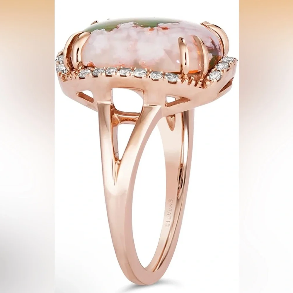 Beautiful 💜NWT ✨LeVian Rose Gold Ring with Green and Pink Stone sz 7 - Picture 6 of 11